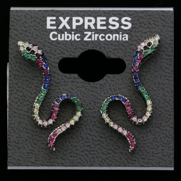 CZ Snake Dangle-Earrings Silver & Multicolor NWT - Picture 4 of 4